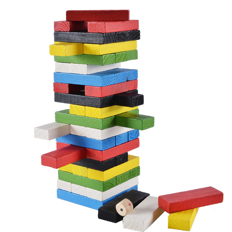 Color children's stacked high building blocks large digital stacked raffle puzzle wooden toys wholesale