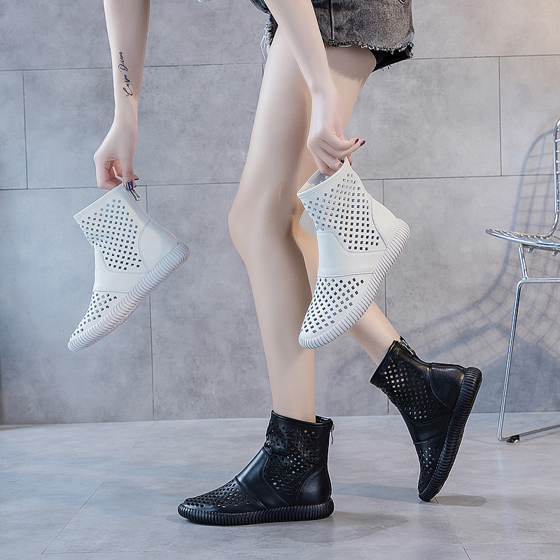 Feet Showing Small Hong Kong Style High-top Sandals Women's New Hole Sandals Flat Hollow Women's Shoes Genuine Leather Sandals Women's Summer