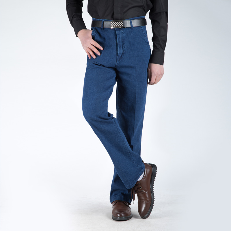 Middle-aged and elderly jeans men's plus size high waist loose straight middle-aged spring and autumn dad pants summer thin