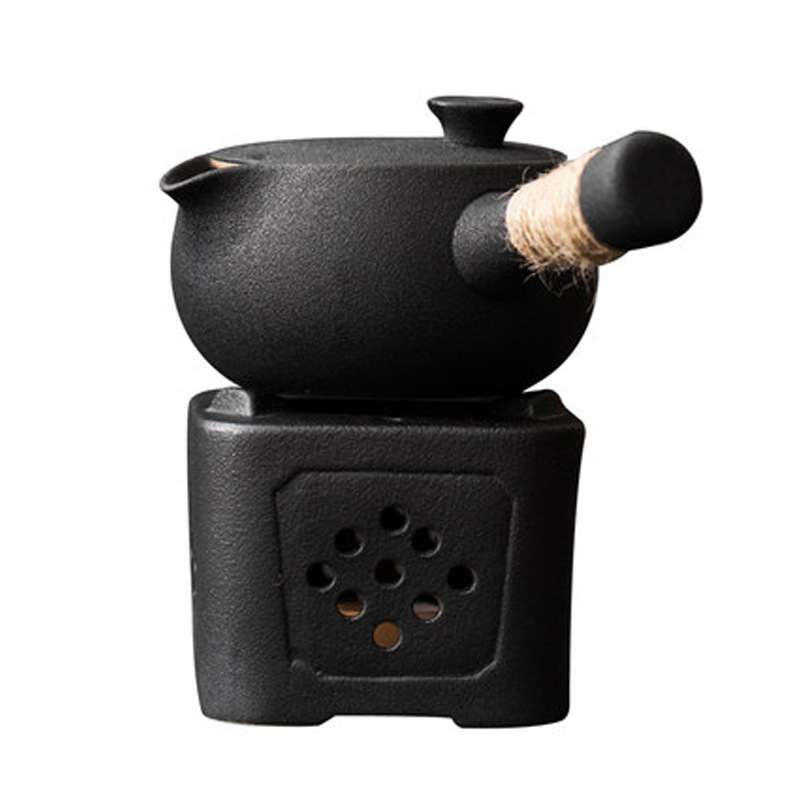 Japanese Stoneware Side Pot Large Handmade Teapot Kung Fu Tea Set Tea-making Heating Base Black Pottery Warm Tea Set
