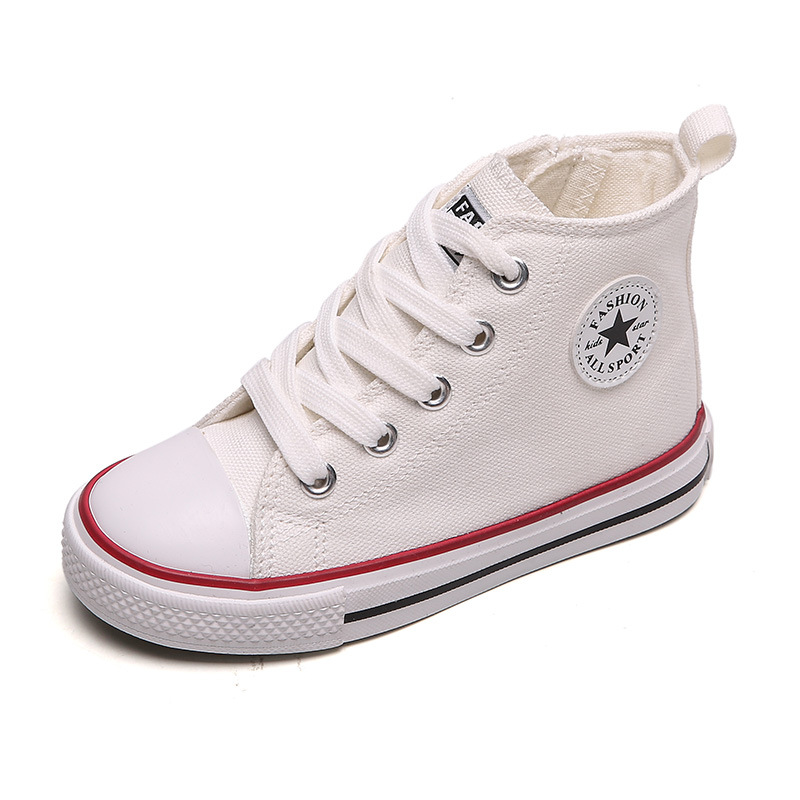 Children's Canvas Shoes Parent Shoes High Side Zipper Non-slip Soft Bottom Cloth Shoes Large Children's Shoes Kindergarten Small White Shoes Tide