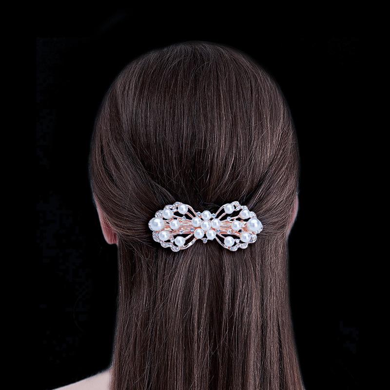 Accessori per capelli coreani fiocco di strass semplice forcina per adulti Perla clip orizzontale clip per coda di cavallo clip superiore clip a molla piccola_voghion.com