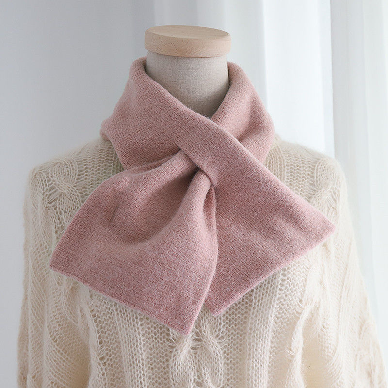 Autumn and Winter Cross Small Scarf Women's Mao Mao Line All-match Men's Warm Thin Solid Color Korean Style Short Knitted Scarf Neck Protection
