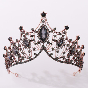 Classic European and American Retro Bridal Headwear Black Baroque Crystal Birthday Wedding Crown Headband Hair Accessories