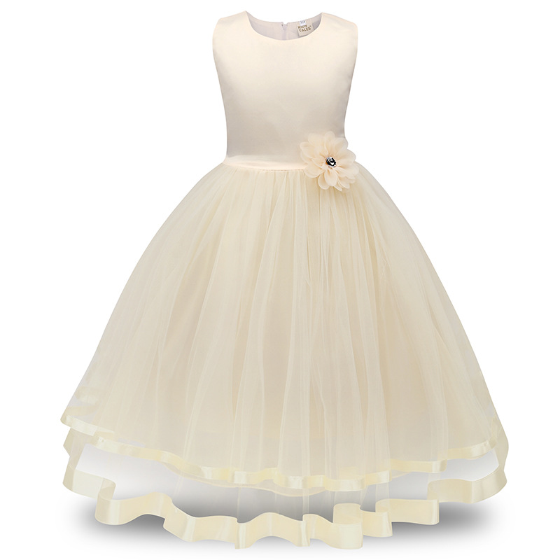 Girls' wedding dress European and American style princess dress solid color flower slim fit dress one-piece delivery direct sales