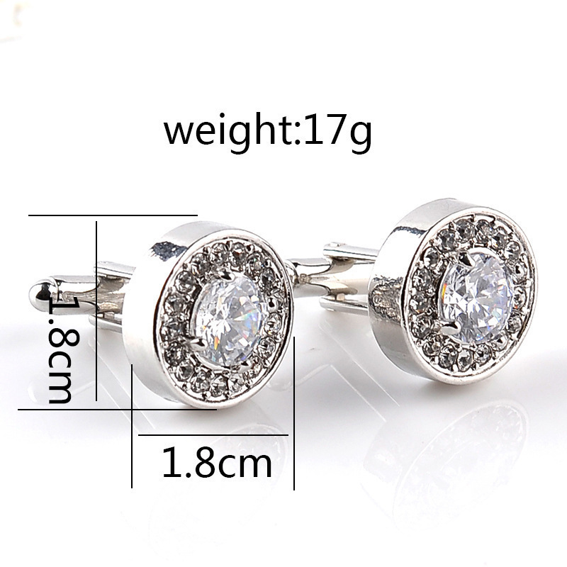 European and American New Cufflinks Round Rhinestone Purple Diamond White Diamond Cufflinks Fashion French Cufflinks Multi-Diamond Super Flash