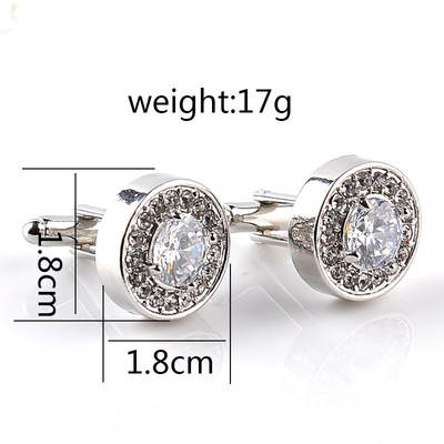 European and American New Cufflinks Round Rhinestone Purple Diamond White Diamond Cufflinks Fashion French Cufflinks Multi-Diamond Super Flash