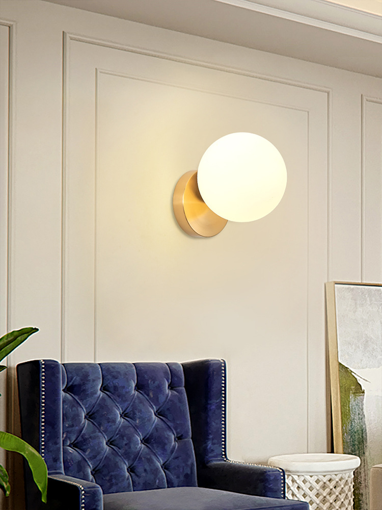 Modern Minimalist Indoor Wall Lamp, Nordic Bedroom Bedside Wall Lamp, Creative Hallway Wall Lamp with Glass Sphere