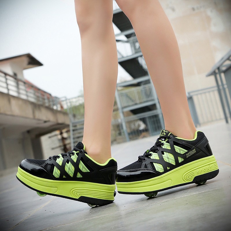Single and Double Wheels Teen Heelby Shoes for Boys and Students Automatic Female Children's Pulley Bursting Shoes with Wheels Sneakers