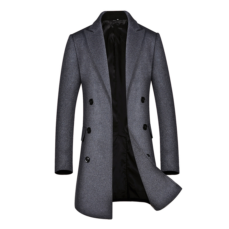 2020 cross-border new woolen coat men's long lapel double-breasted business casual woolen coat men's manufacturers