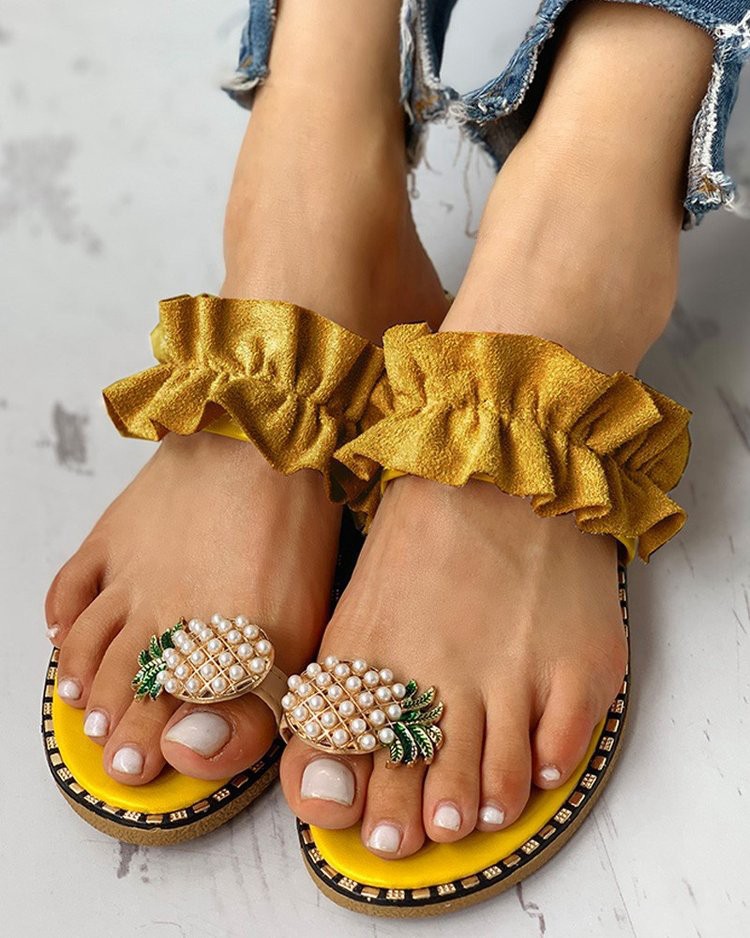 2022 Summer New Pineapple Sandals and Slippers Korean Fashion Women's Shoes Student Pearl Women's Shoes Foreign Trade Women's Slippers