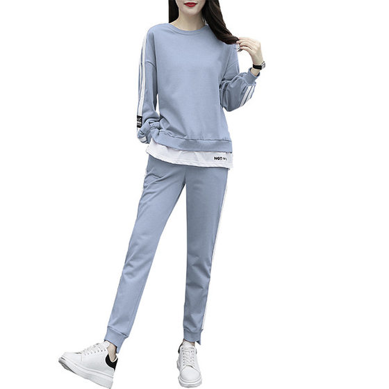 Leisure sportswear suit women's 2022 autumn new loose fashion plus size western style sweater girlfriends foreign trade