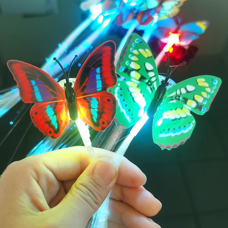 クリスマスカラフルな蝶 Led 点滅ヘアネクタイ光ファイバー光る髪三つ編みストリート屋台グッズ光るおもちゃ|undefined