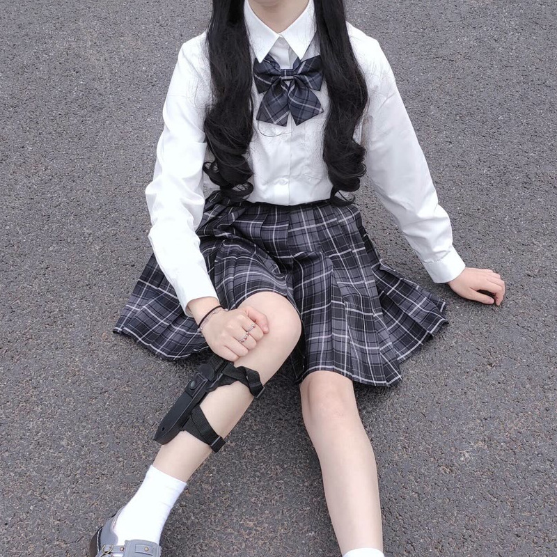 JK uniform smoky gray genuine original jk uniform skirt student High waist Japanese plaid pleated skirt skirt