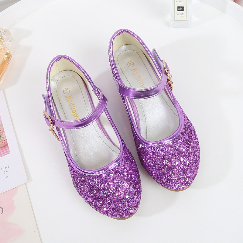 Cross-border Amazon Girls High Heels Children's Leather Shoes Korean Princess Shoes Sequin Student Dance Shoes Spring and Autumn Shoes