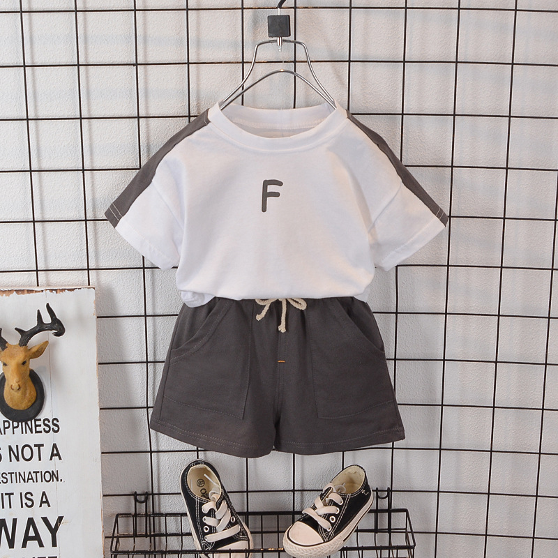 Foreign Trade Children's suit manufacturers wholesale 2023 Summer thin short sleeve children's clothing boys casual shorts T-shirt two-piece set