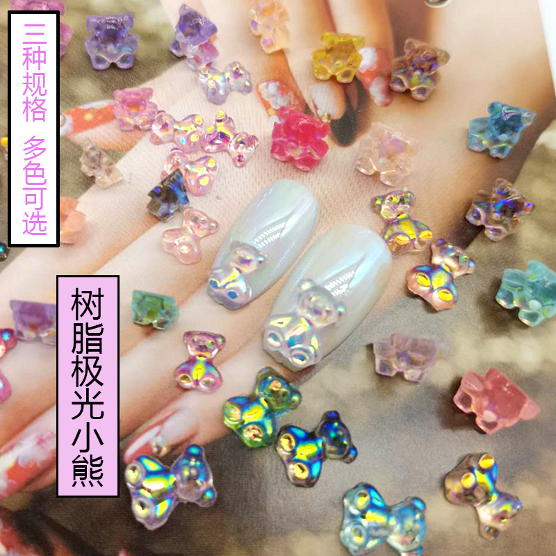 Internet Celebrant Bear Nail Art Jewelry Diamond Three-dimensional Aurora Crystal Glue Resin Magic Color Nail Stickers Nail Art Patch