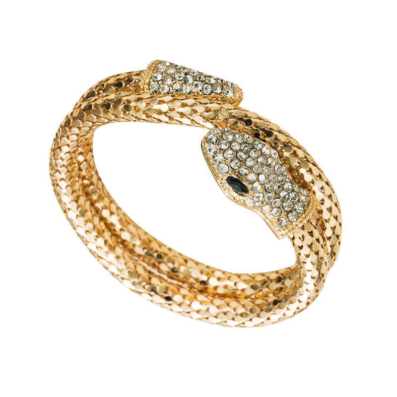 European and American New Style Personality Exaggerated Punk Style Snake-shaped Wrap Bracelet for Men and Women Alloy Rhinestone Vintage Bracelet Jewelry