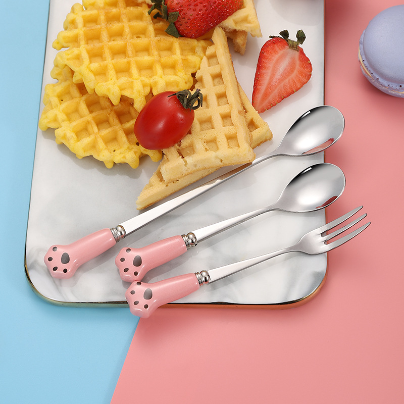 Stainless steel coffee spoon ice spoon cartoon children's spoon Fork long handle sand ice spoon dessert honey spoon mixing spoon