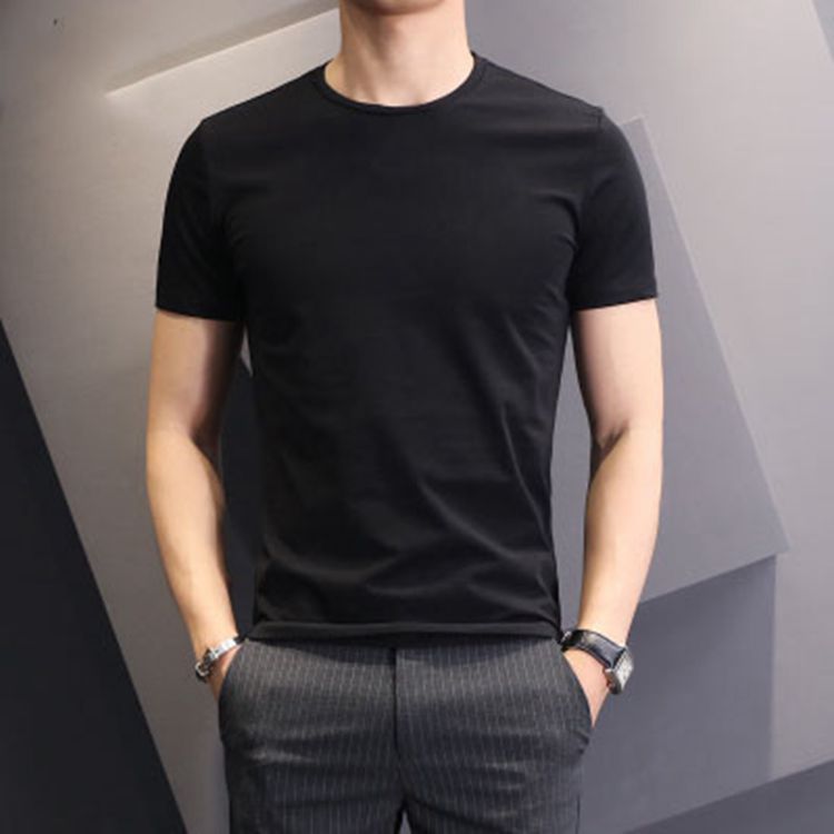 Factory direct supply White T-shirt men's short sleeve Korean slim round neck T-shirt trendy casual solid color men's base shirt