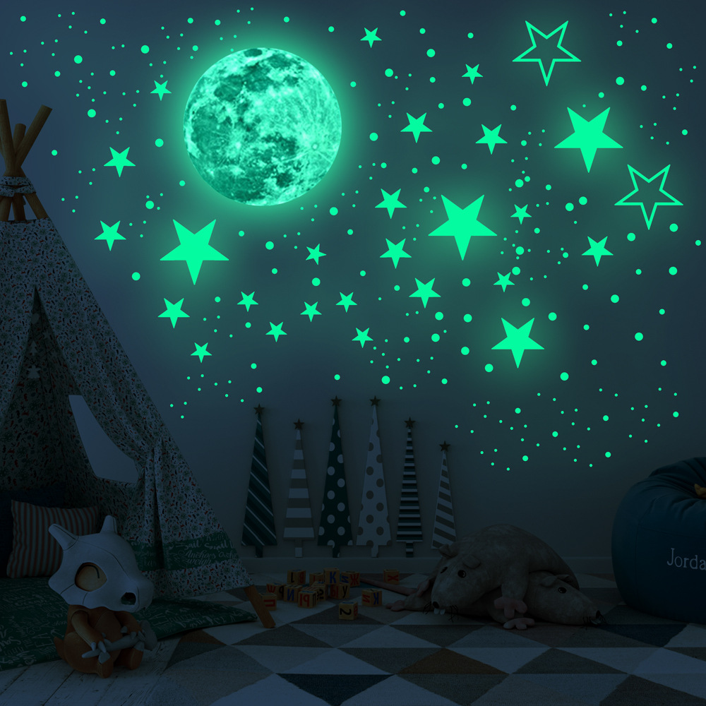 435-1003PCs luminous moon luminous star Dot fluorescent stickers children's room decoration self-adhesive cartoon stickers
