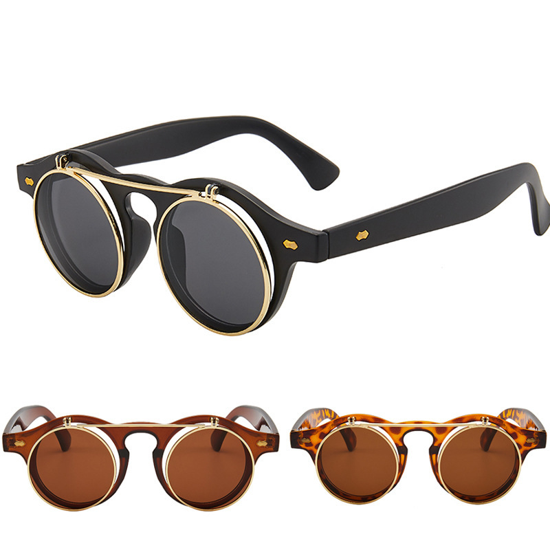 Steampunk Double Layer Flip Glasses Sunglasses Dual-purpose Sunglasses European and American Sunglasses Cross-border Glasses in stock