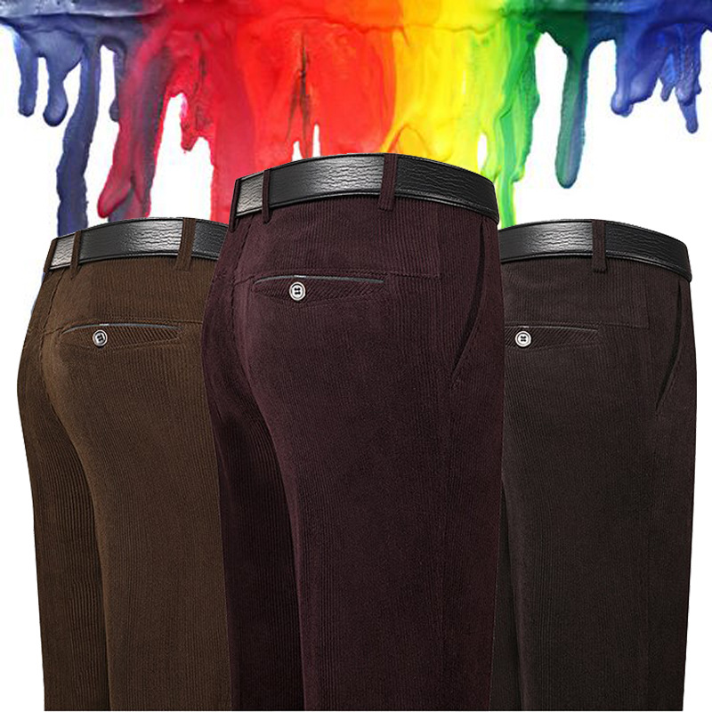 Winter Men's Corduroy Pants Corduroy Business Casual Pants Straight Loose Men's Pants Middle-aged and Elderly Thickened Pants