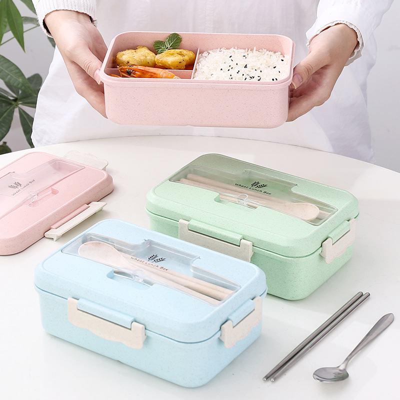 Plastic Lunch Box Adult Wheat Straw Preservation Box Insulated Lunch Box Microwave Heating Sealed Lunch Box
