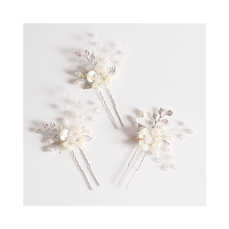 Korean style bridal headdress Pearl Flower leaf hair fork wedding accessories handmade hairpin U-shaped clip