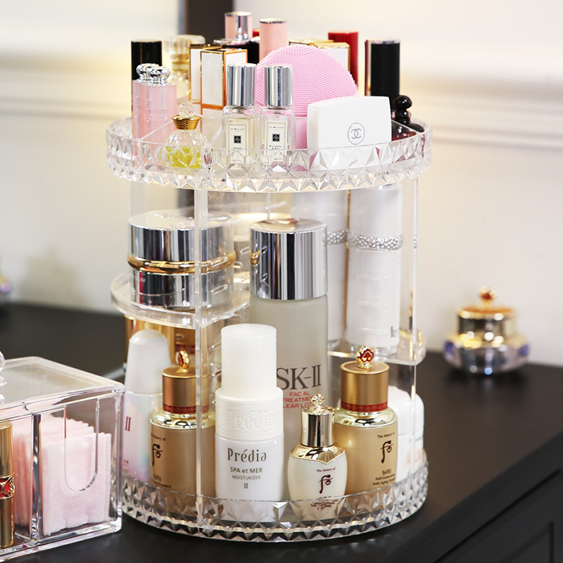 Cross-border foreign trade hot-selling round rotating cosmetics storage rack transparent smooth drilling Surface desktop finishing rack storage rack