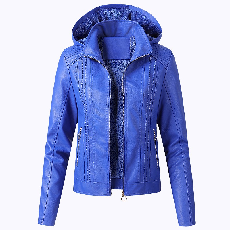 2022 Amazon wish popular European and American fashion jacket lapel solid color zipper leather coat plus size short coat for women