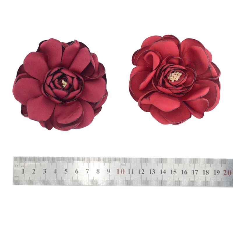 European and American Children's Headwear Handmade Burn Edge Stereo Rose Flower Core Flower diy Hair Accessories Shoes and Hats Flower Head Flower Roasted Edge Flower