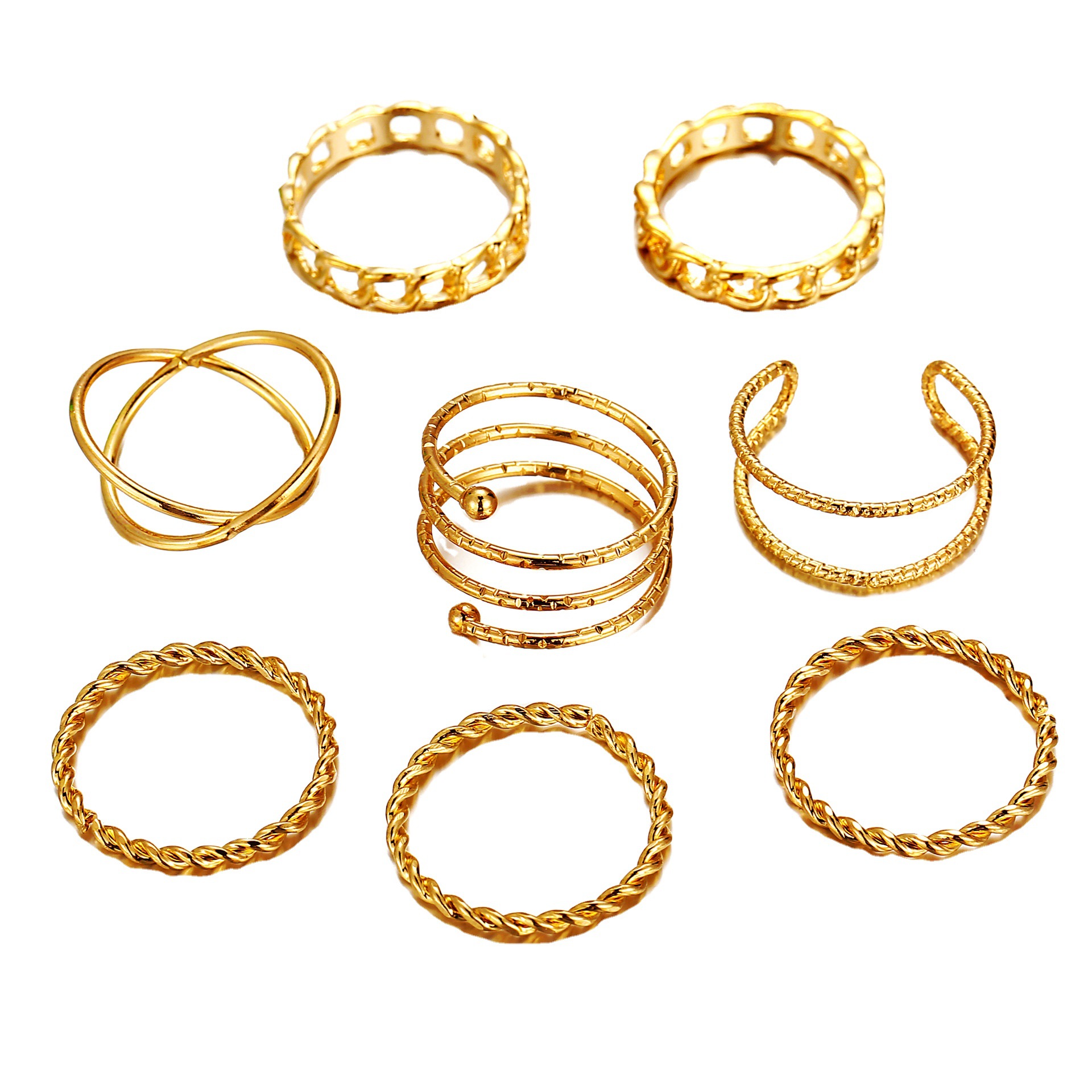 Han Zhishang creative retro simple multi-layer cross opening twist joint ring suit 8-piece set_voghion.com
