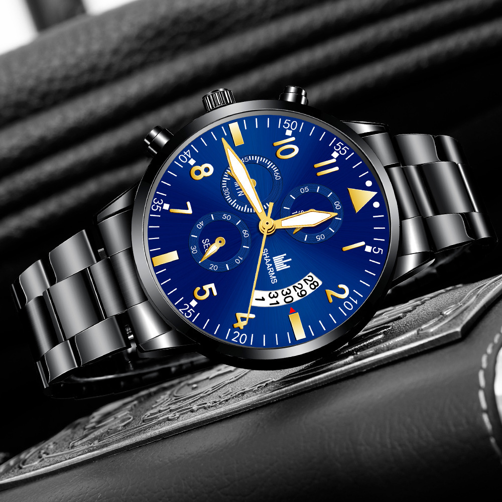 Direct Supply from Manufacturer New Men's Steel Strap Fake Three-Eye Business Digital Scale Men's Calendar Fashion Quartz Watch