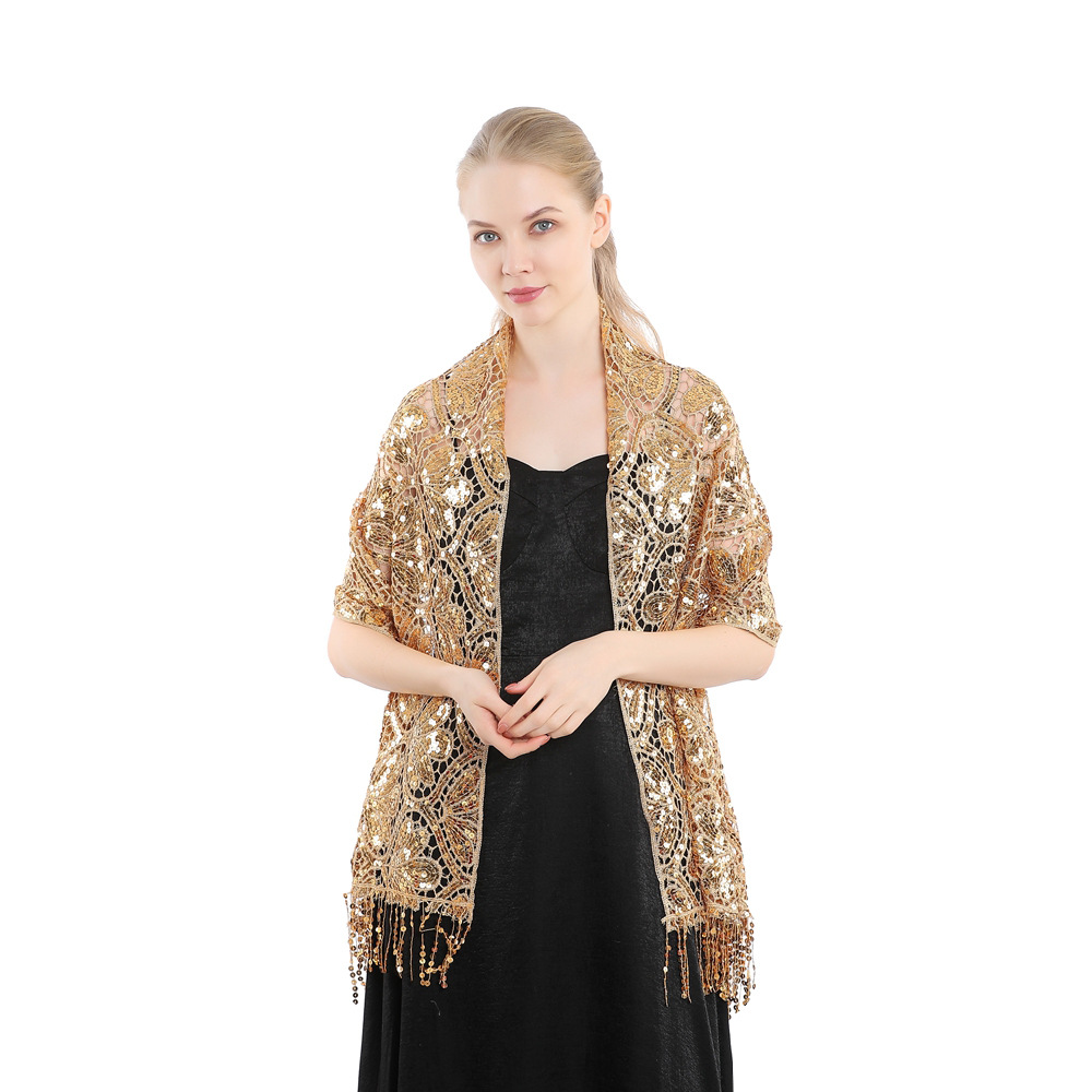 European and American Style Elegant Sequins Tassel Shawl Party Evening Dress Cheongsam Outer Shawl Bridesmaid Sequins Shawl