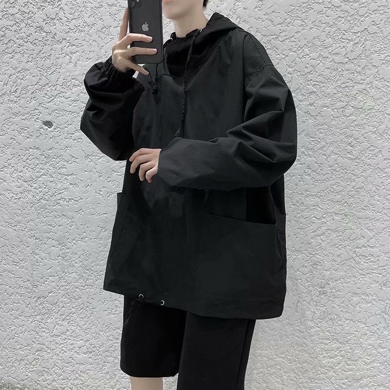Autumn ins Retro Functional Style Solid Color Hooded Sweatshirt Men's Korean-style Loose Student Handsome All-match Top Jacket