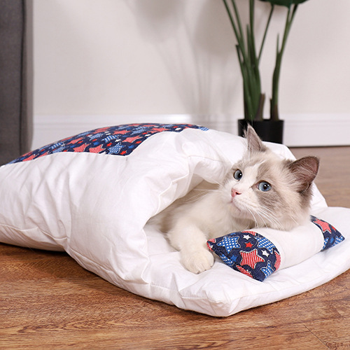 日本式の猫の猫の寝袋の閉鎖式は猫の布団を分解して洗うことができます。|undefined