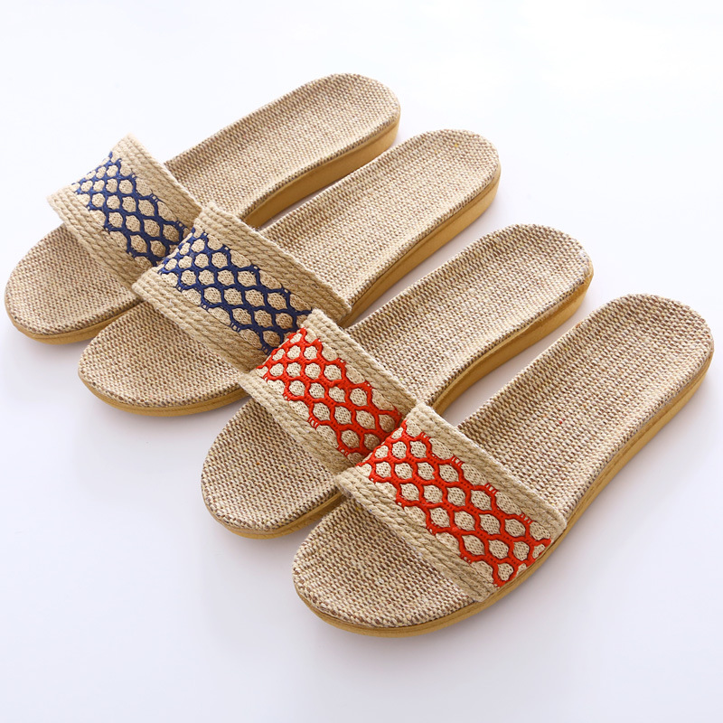 2024 new home couples indoor slippers cotton linen slippers home non-slip men and women thick slippers wholesale