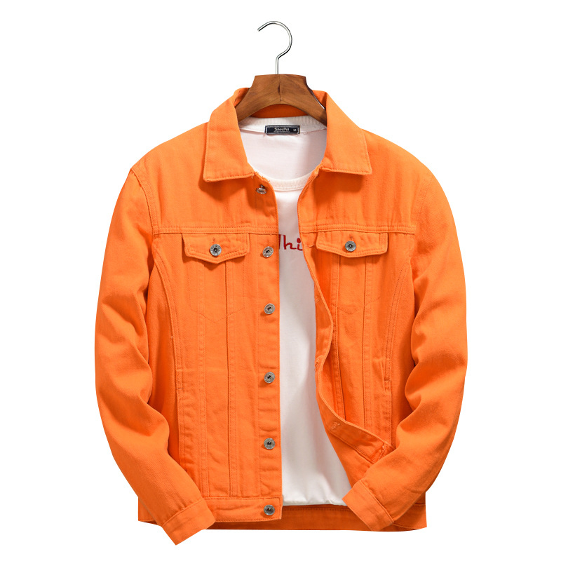 Trendy men's spring and autumn orange Orange Denim coat men's off-shoulder Hong Kong style plus size loose casual jacket top