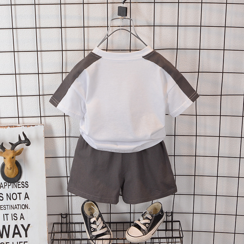 Foreign Trade Children's suit manufacturers wholesale 2023 Summer thin short sleeve children's clothing boys casual shorts T-shirt two-piece set