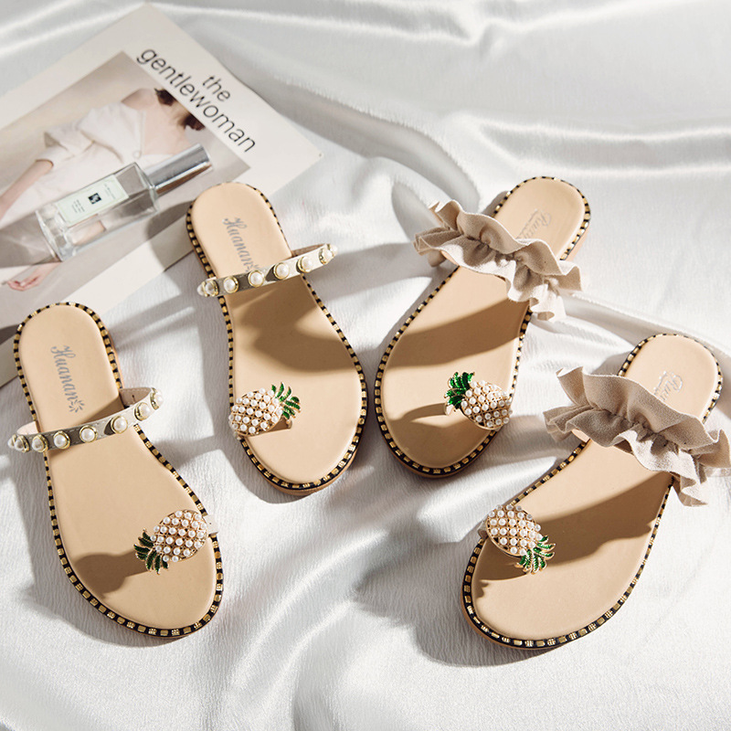 2022 Summer New Pineapple Sandals and Slippers Korean Fashion Women's Shoes Student Pearl Women's Shoes Foreign Trade Women's Slippers