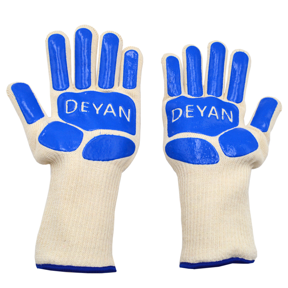 Factory direct supply high temperature resistant bbq barbecue gloves 500/800 degrees Deyan aramid flame retardant fireproof gloves wholesale