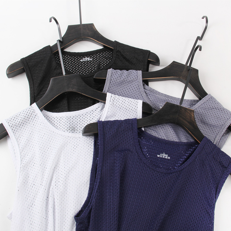 Mesh Vest Men's Hollow Quick-drying Hole Sleeveless T-shirt Summer Men's Ice Silk Vest Waistcoat Fitness Half Sleeve Trendy