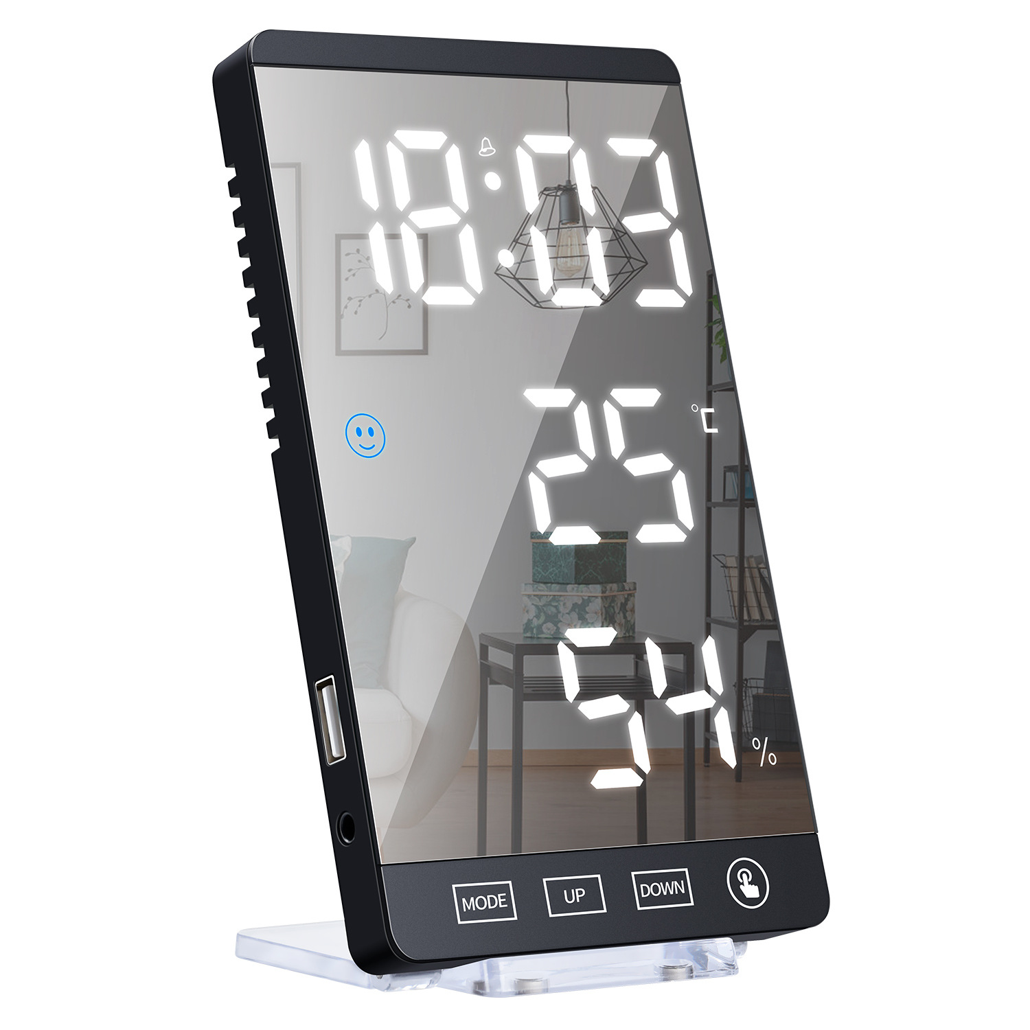 2021 hot sale mirror alarm clock creative function temperature and humidity LED mirror table electronic alarm clock