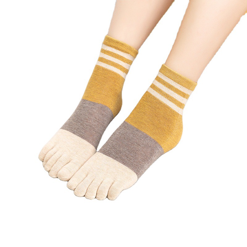 Spring and Autumn Five-finger Socks Women's Colored Cotton Short Mid-length Socks Striped Sweat-absorbent Student Toe Socks Korean Style Cute Five-toe Socks