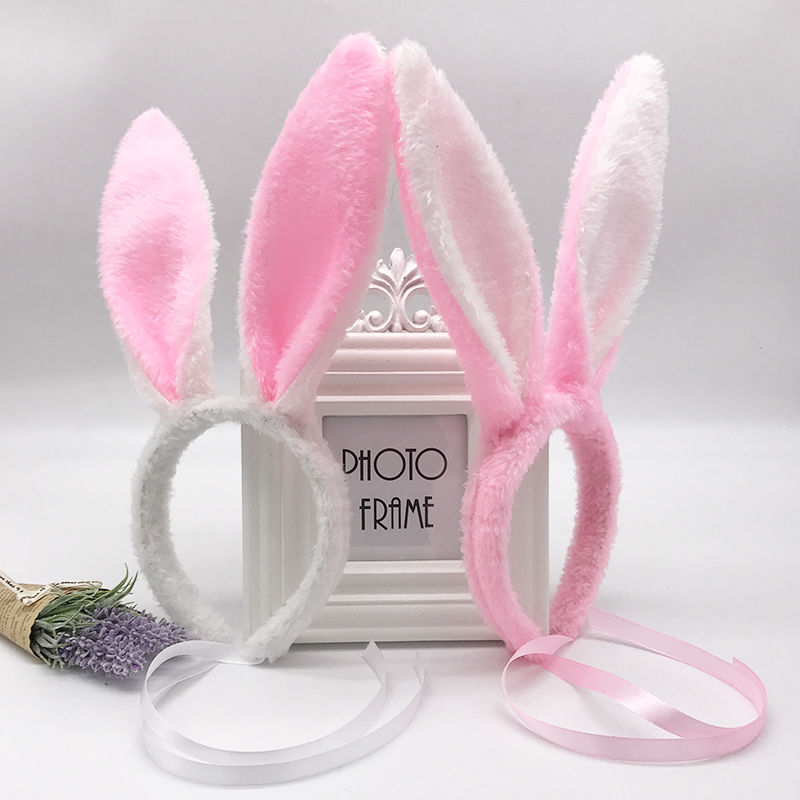 Factory Direct Children's Day performance props Bunny plush little white rabbit ears plus straps will not fall hair bands