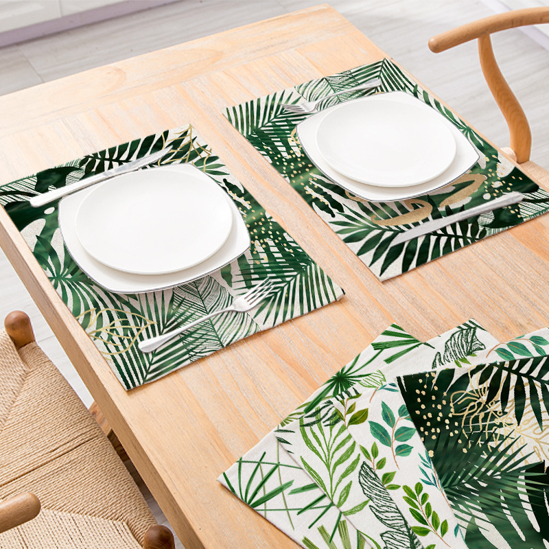 Ins北欧綿麻食マット小清新植物プリントキッチンテーブルマット長方形断熱マットクロスボーダー住宅|undefined