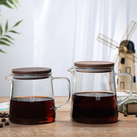 Wholesale High Borosilicate Glass Coffee Pot Coffee Set Glass Coffee Sharing Pot Home Acacia Wooden Lid Coffee Pot