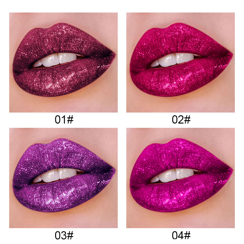 Cross-border makeup Fit Colors Diamond lip gloss lip glaze Liquid Lipstick Metallic color is not easy to stain Cup lip gloss pearlescent