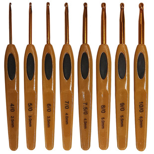 Knitting tools sweater needle brown plastic handle leather aluminum crochet set of 8 bags